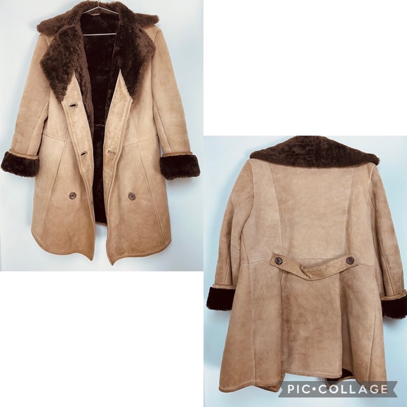 Vintage Real sheepskin shearling leather fur coat jacket - Picture 6 of 8